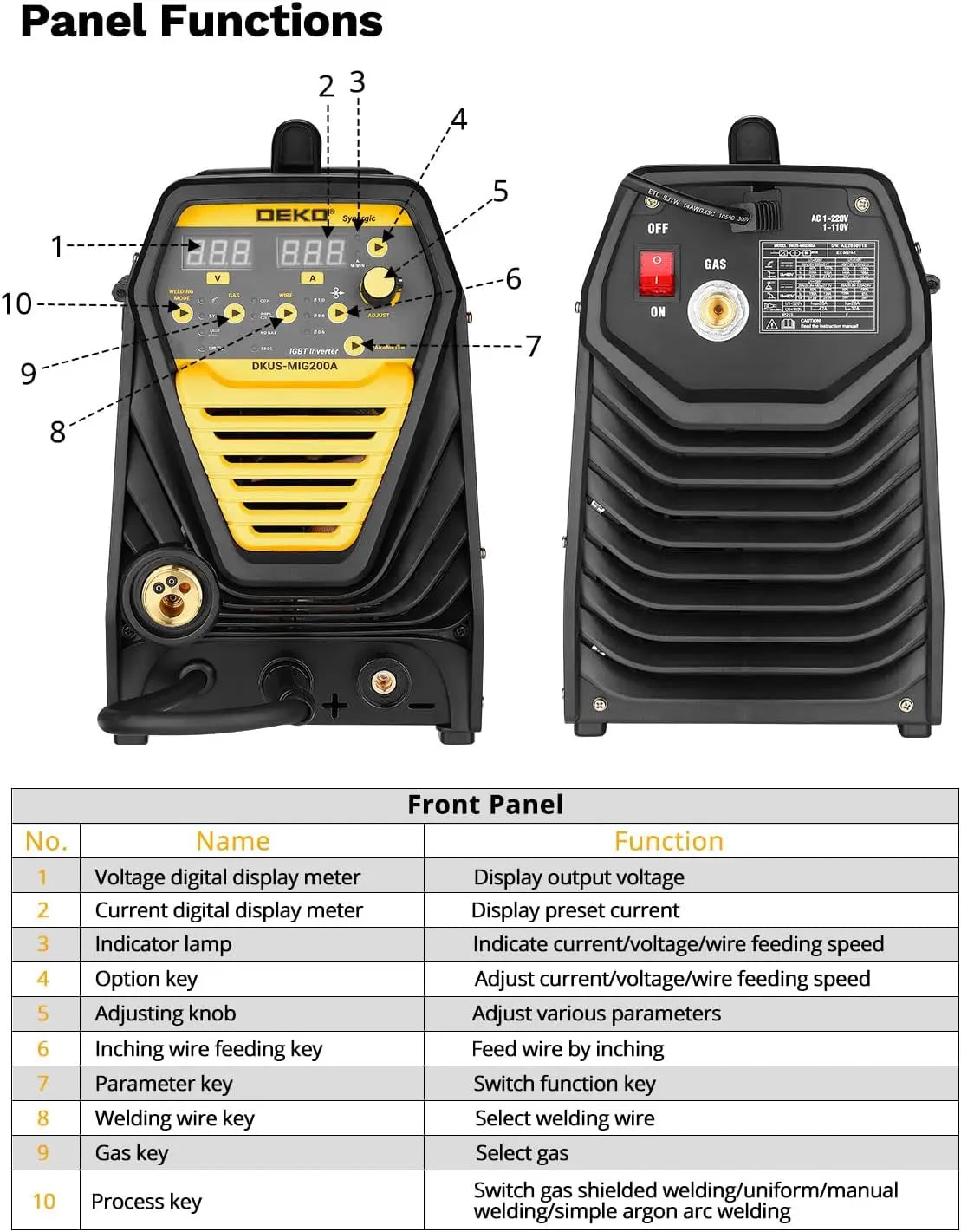 DEKO Digital 200A MIG/MMA Welder, SYNERGIC DC Inverter Welding Machine,110V/220V Wire Brush