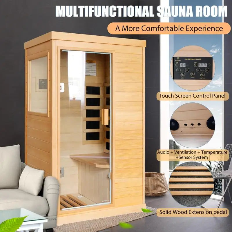 INDOOR DRY SAUNA 27.56"x35.24"x61.6" RUNS ON US 110 POWER. W/CONTROL PANEL