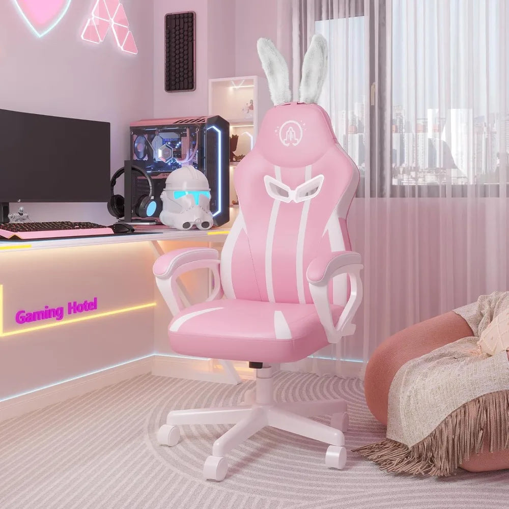 JoyFly Bunny Ears Pink,Kawaii Gamer Chair -Teens, Women Computer Chair Ergonomic