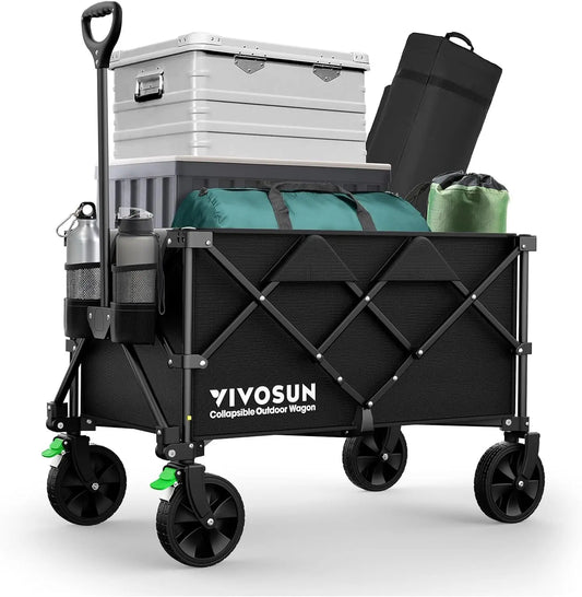 VIVOSUN Collapsible Folding Wagon w/ Silent Universal Wheels, Cup Holders & Side Pockets