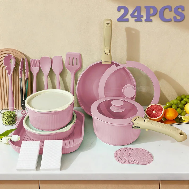 Pots and Pans Set, Nonstick Cookware Set Detachable Handle, Induction Kitchen Cookware Set