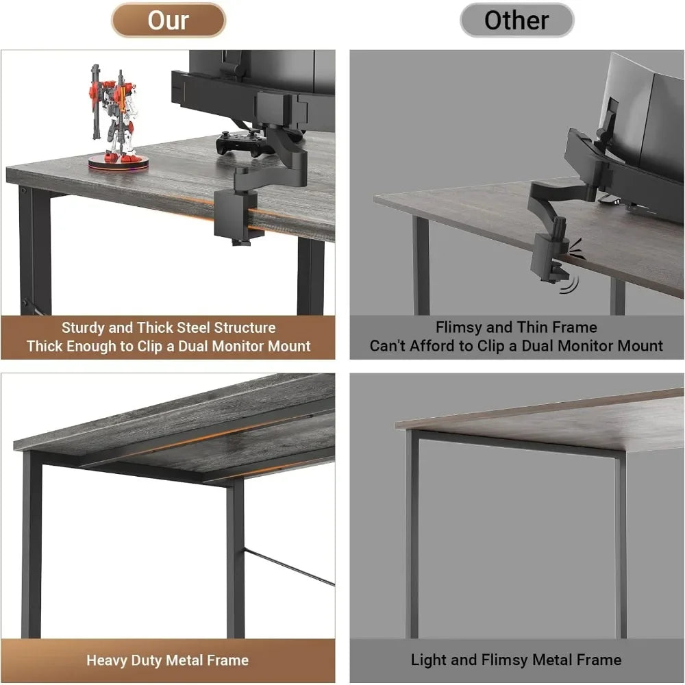 Computer Desk w/ LED Lights, 47 Gaming Desk w/ Power Outlet and USB, Reversible Laptop Table