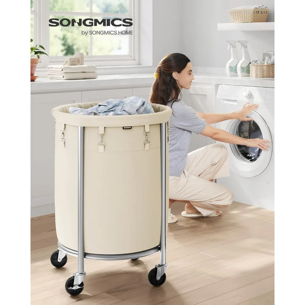 SONGMICS Laundry Basket with Wheels, Rolling Laundry Hamper, 29 Gal w/ Steel Frame and Removable Bag