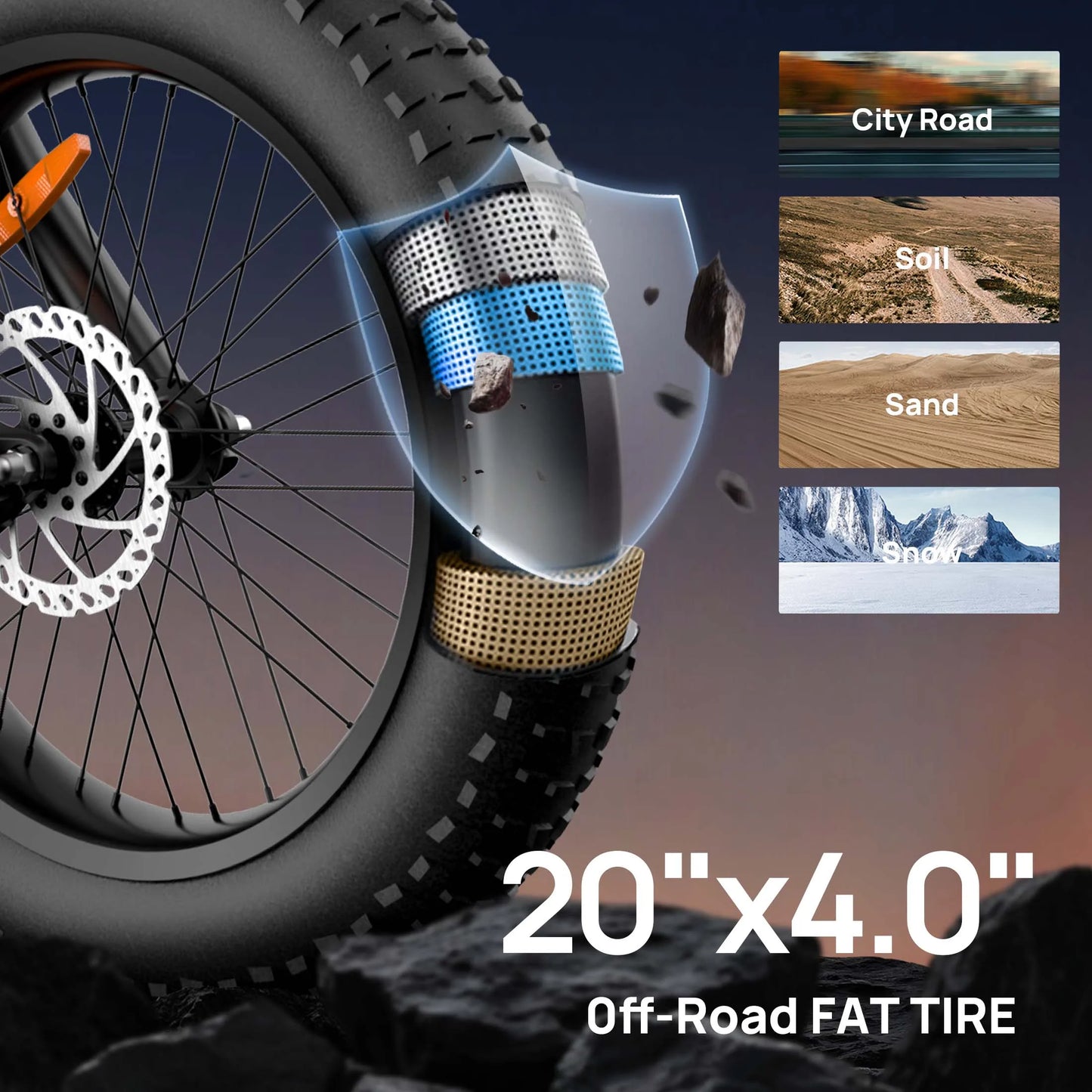 Peak 1500W Electric Mountain Bike w/48V 15.6Ah Removable Battery/28MPH 100 Mile Range, 20" X 4" Tire