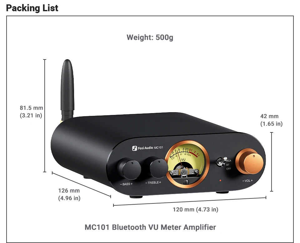 Fosi Audio MC101 Bluetooth Stereo Mini Amp with VU Meter 2 Channel HiFi Receiver for Passive Speaker