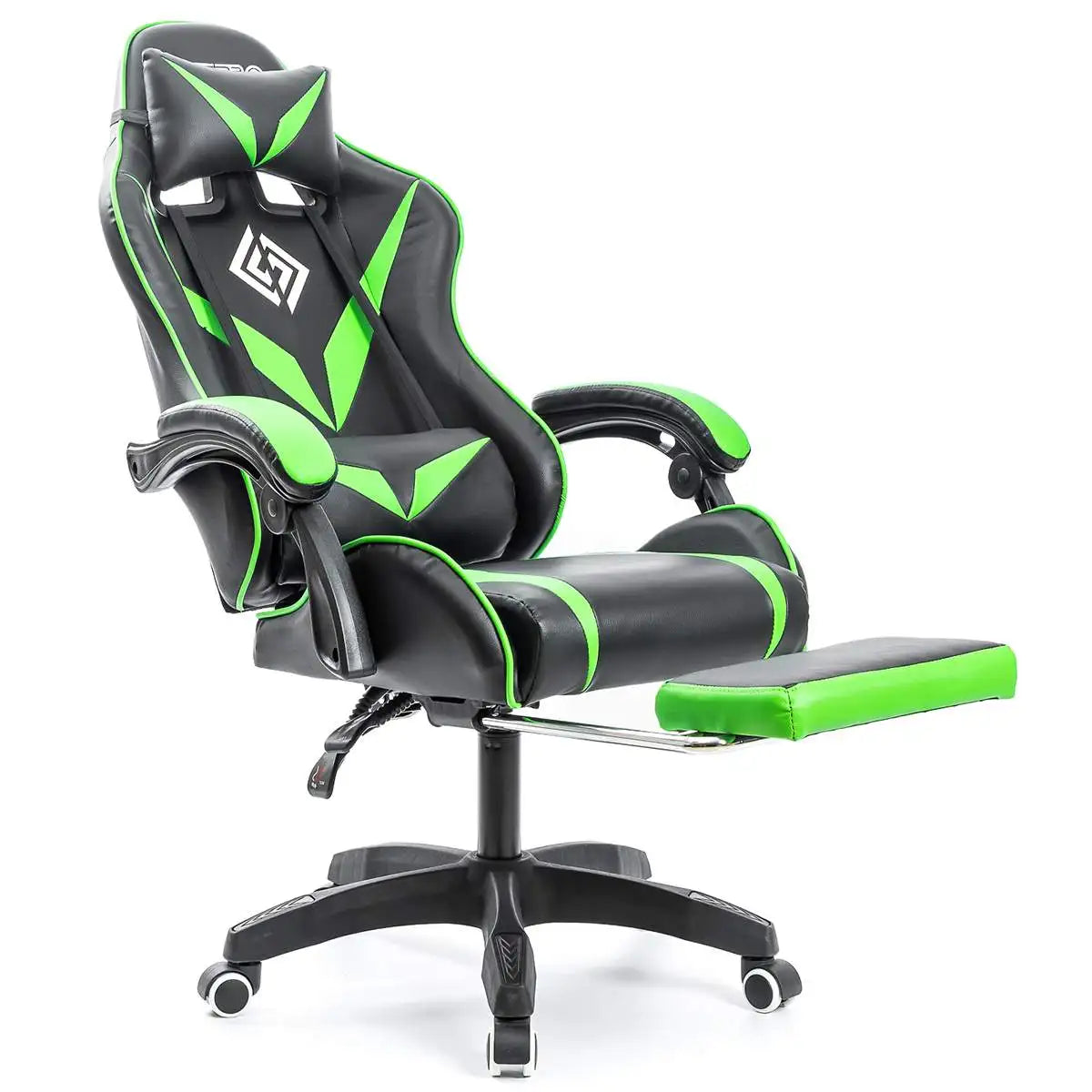 Gaming Chair w/Footrest Computer Desk Chairs Ergonomic Massage Lumbar Cushion Support High Back