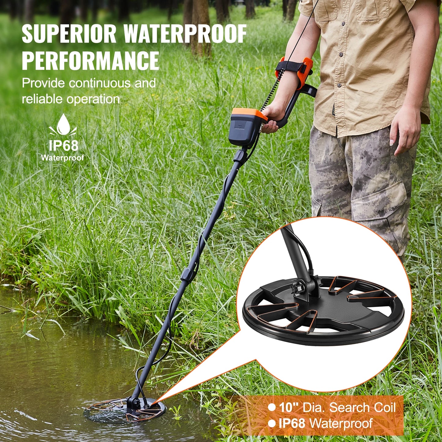 VEVOR Metal Detector for Adults & Kids 10Inch Waterproof Search Coil with LCD Display