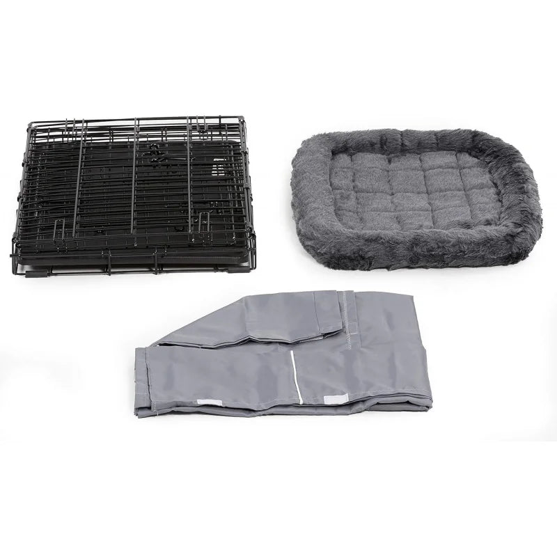 New World Double Door Dog Crate Kit Includes One Two , Matching Gray Bed &   Cover, 24-Inch