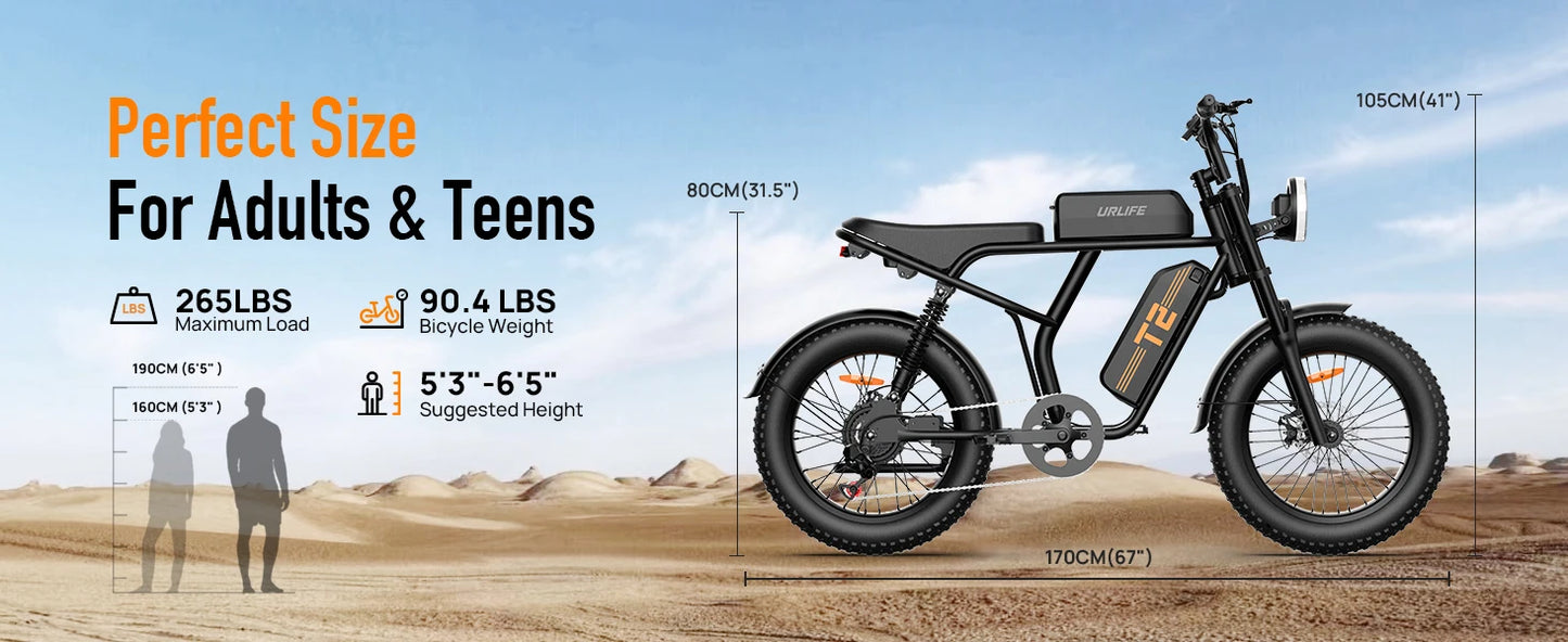 Peak 1500W Electric Mountain Bike w/48V 15.6Ah Removable Battery/28MPH 100 Mile Range, 20" X 4" Tire