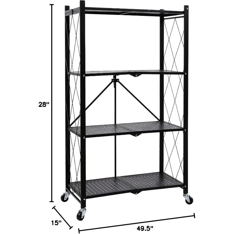 5-Tier Heavy Duty Foldable Metal Rack Storage Shelving Unit with Wheels Moving Easily Organizer