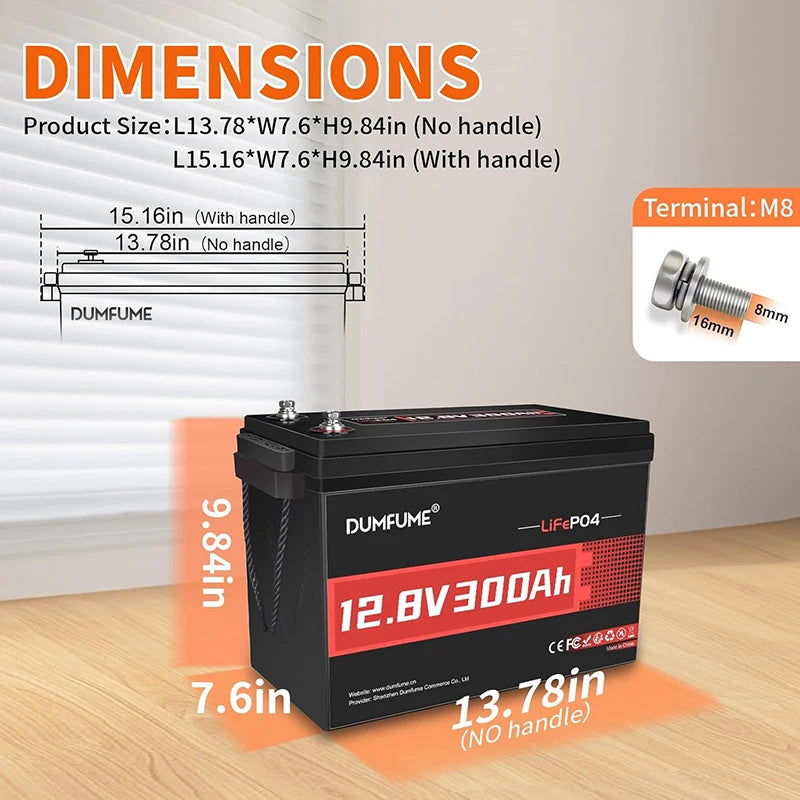 Dumfume 25.6V 100Ah Lifepo4 Lithium Battery 2560w/With 100A BMS 12.8V 100/300/600Ah 38.V 100Ah