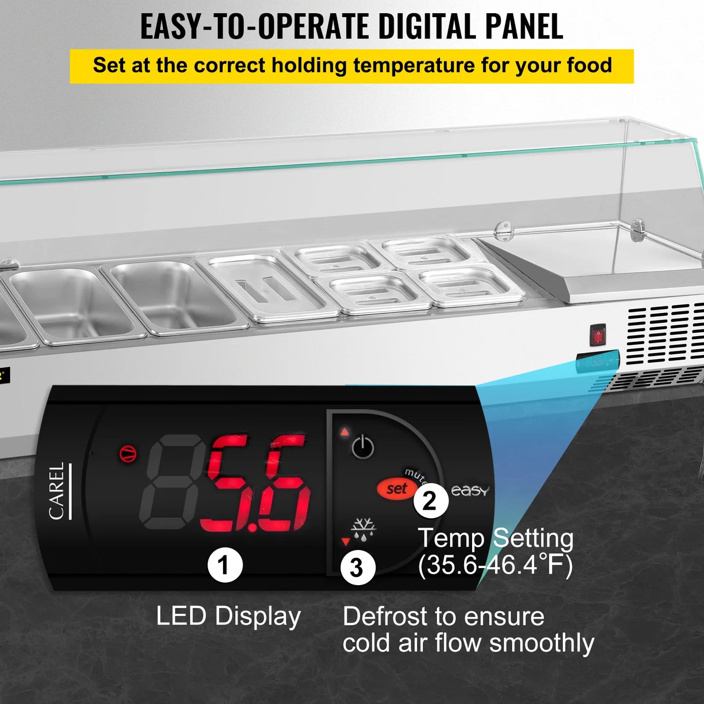 VEVOR 40/60" Auto Defr Refrigerated Condiment Prep Station Temp Display Sandwich Salad Prep Table