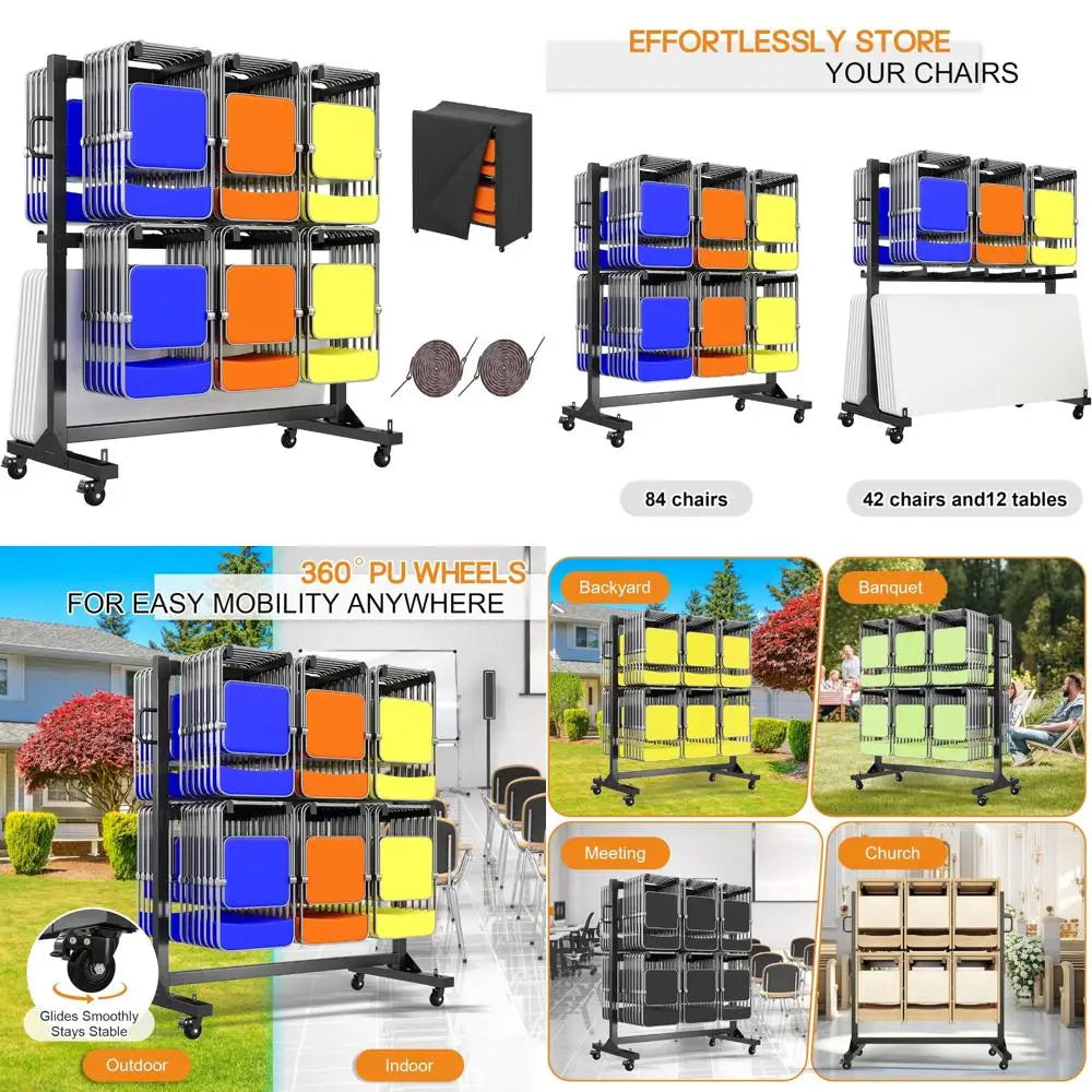 Folding Chair and Table Storage Cart for 84 Chairs or 12 Tables, 1100 lbs Capacity, Pneumatic Wheels
