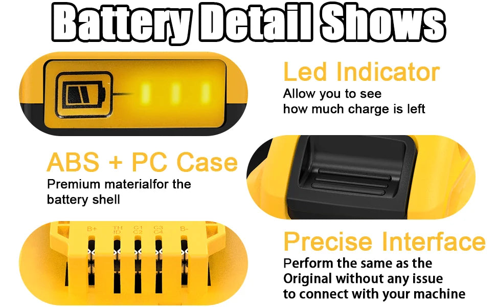 VANON 1/2/4Pcak 12.0Ah 20v DCB200 Replace for Dewalt 20v Battery Pin DCB204 DCB205 Li-on