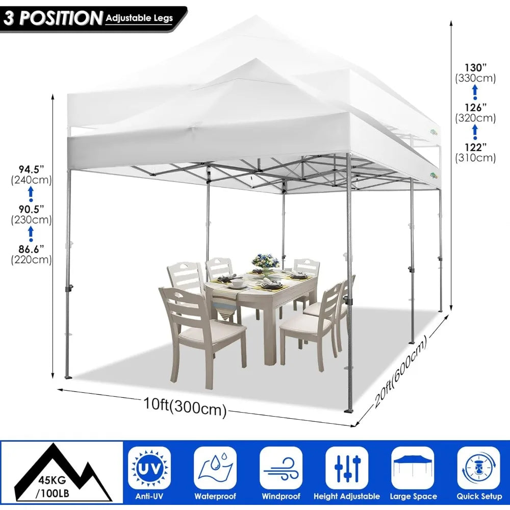 10x20 Heavy Duty Pop up Canopy Tent with 6 sidewalls Easy Up Commercial Outdoor Wedding Party Tents