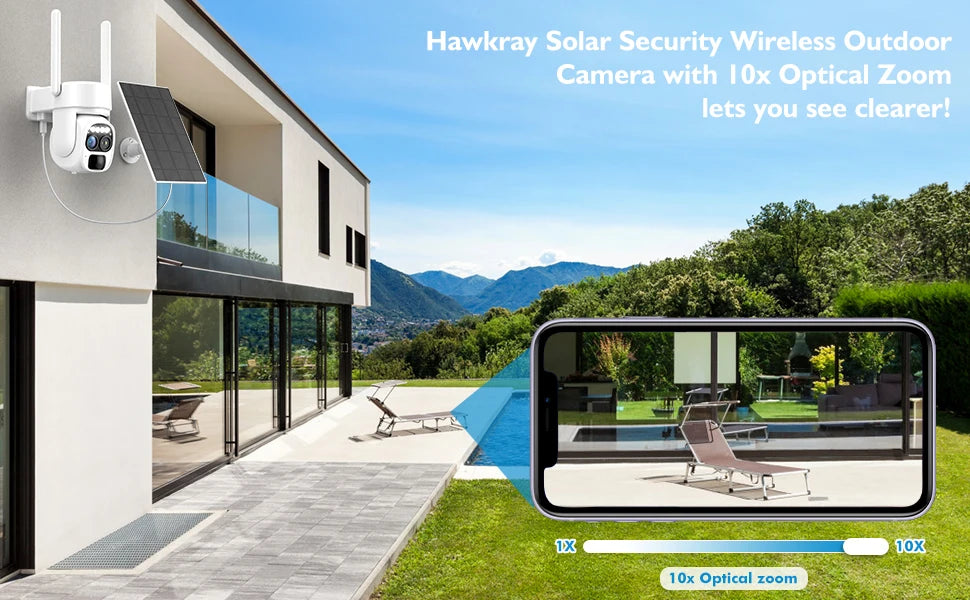 360-degree low power solar panel battery 5MP 2K FHD[10x zoom]2.4G WiFi with spotlight alarm, PTZ motion detection,CCTV