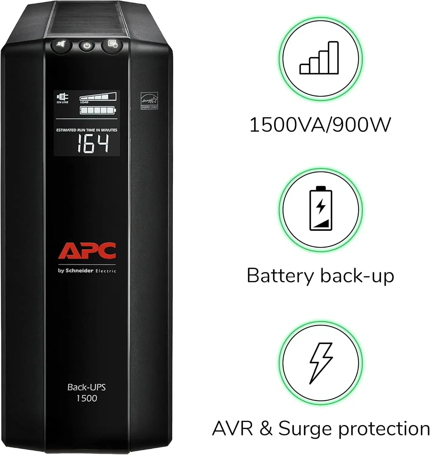 UPS 1500VA UPS Battery Backup and Surge Protector, BX1500M Backup Battery Power Supply, AVR
