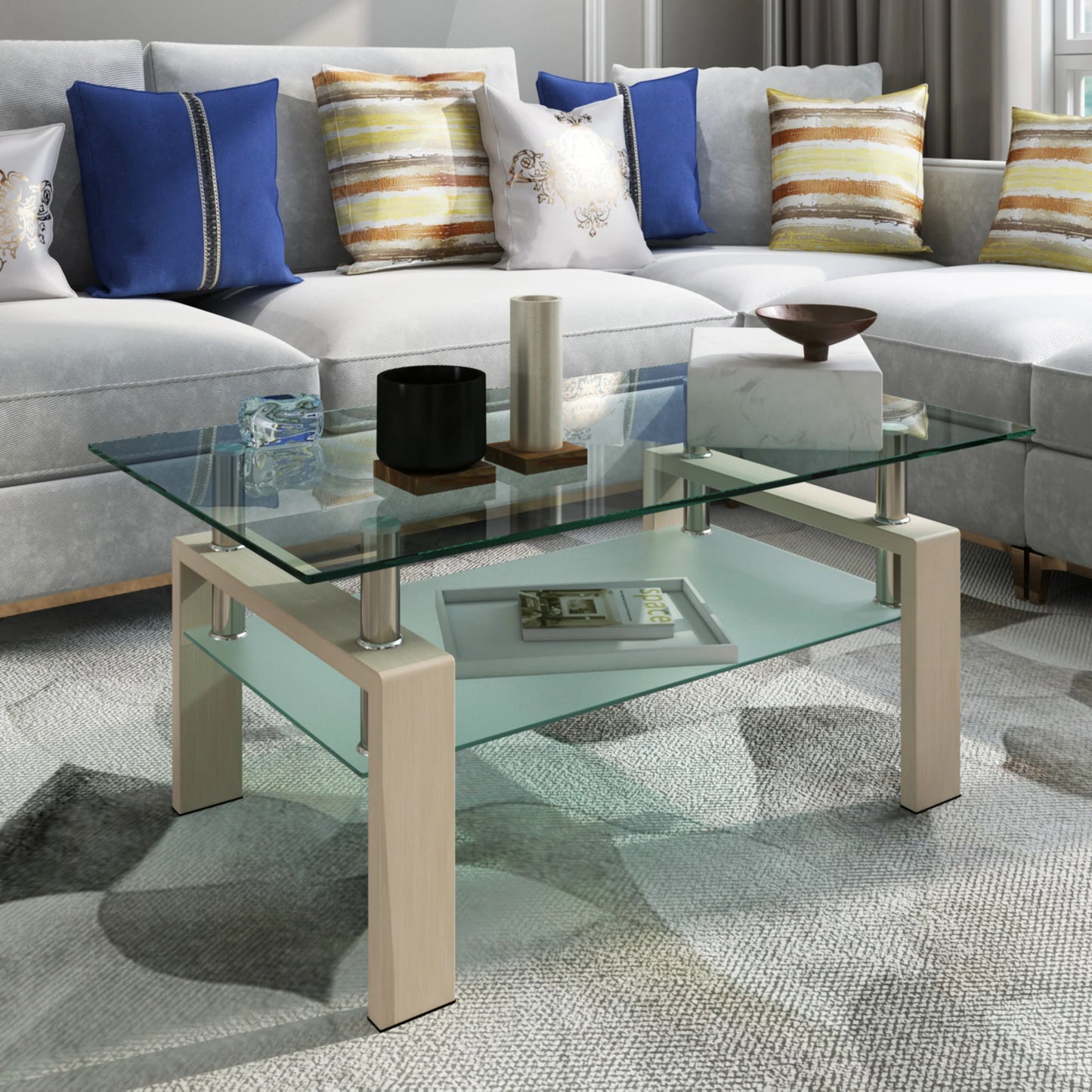Rectangle Black Glass Coffee Table, Clear Coffee Table, Modern Side Center Tables/Furniture