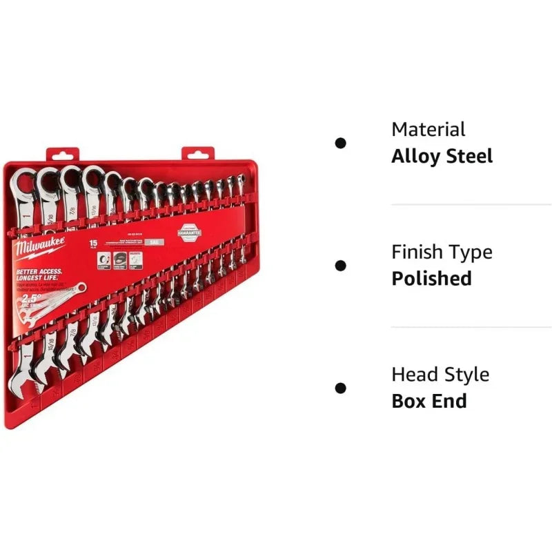 MMilwaukee Electric Tools MLW48-22-9416 Ratcheting Combination Wrench Set - SAE