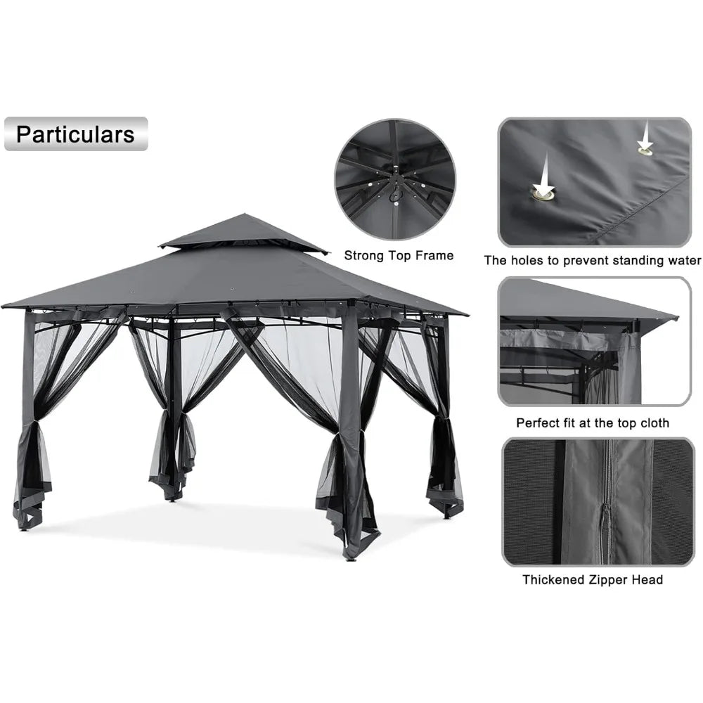 Outdoor Garden Gazebo for Patios with Stable Steel Frame and Netting Walls (8x8,Dark Gray) Pergola