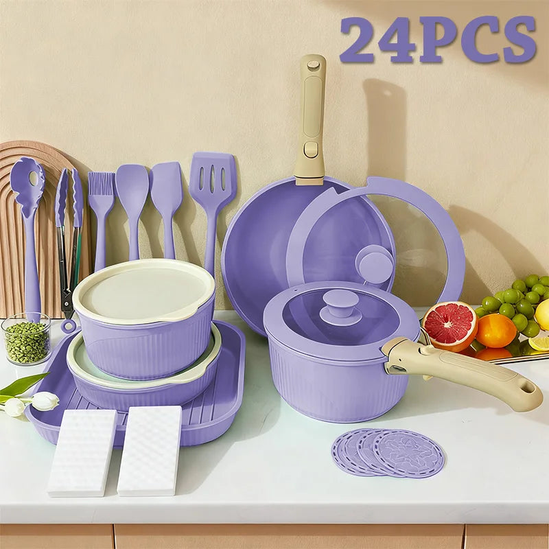 Pots and Pans Set, Nonstick Cookware Set Detachable Handle, Induction Kitchen Cookware Set
