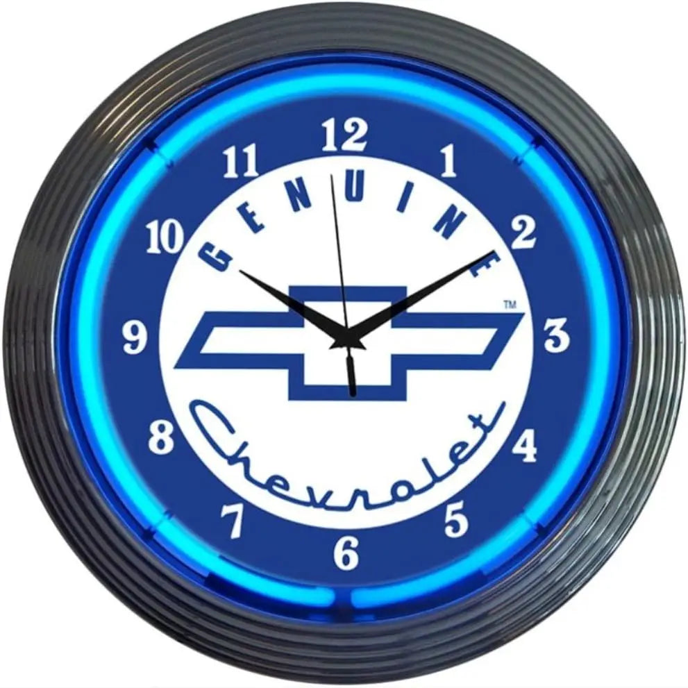 Cars and Motorcycles Genuine Chevrolet Neon Wall Clock, 15-Inch, Blue Chevy