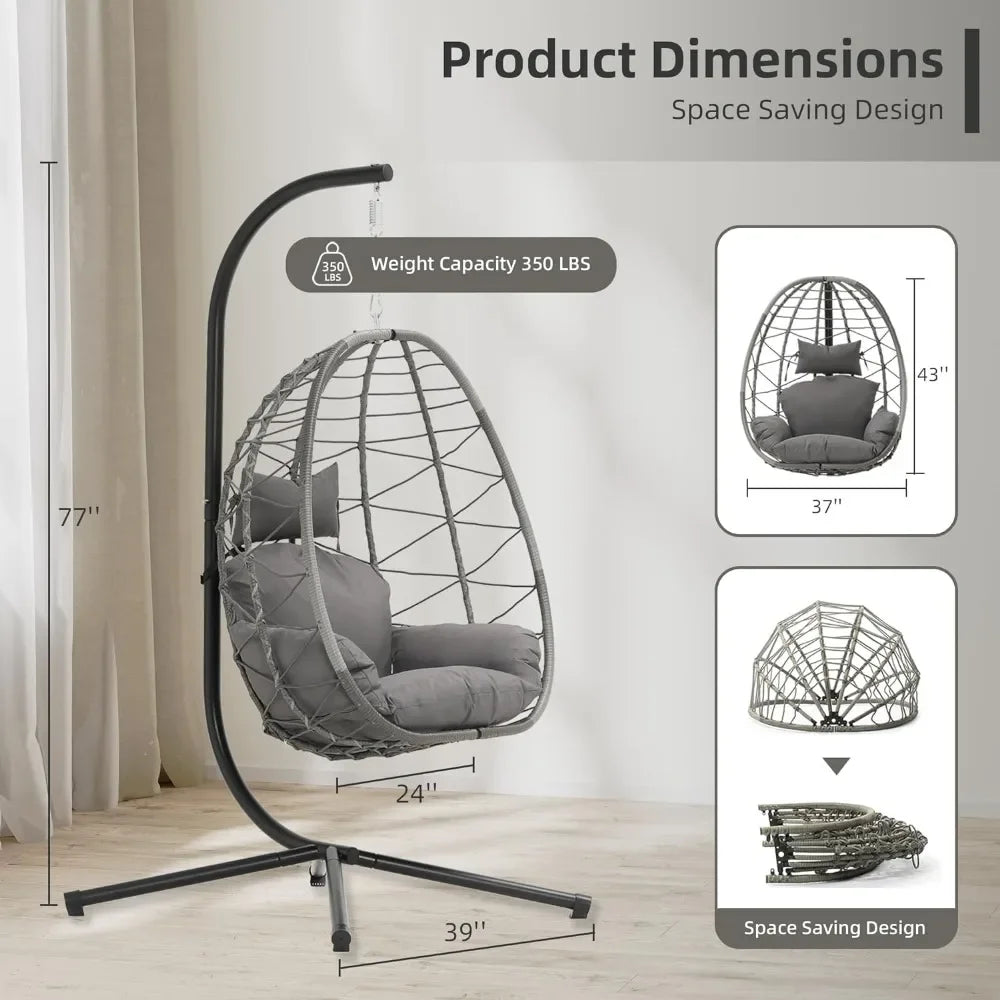 Swing Egg Chair w/Stand, Hanging Chair Nest Basket, UV Resistant, 350LBS Capacity