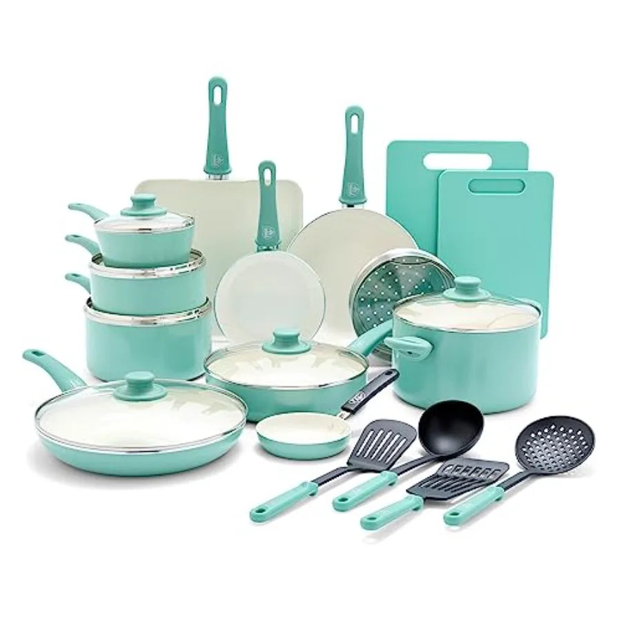 23Piece Kitchen Cookware Set with Soft Grip Handles for Healthy Cooking Ceramic Nonstick Coating