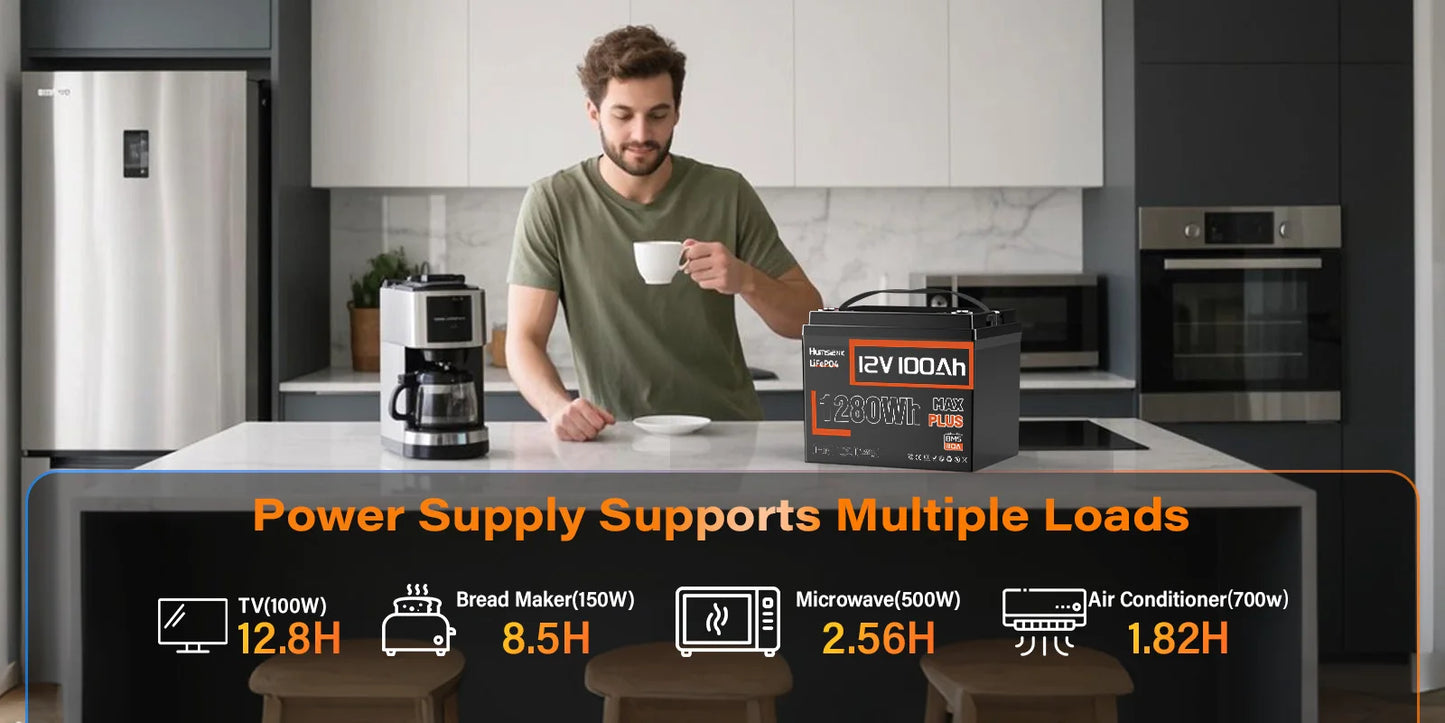 Humsienk LiFePO4 Lithium Battery 12V 100AH MAX With 100A BMS Protect Portable