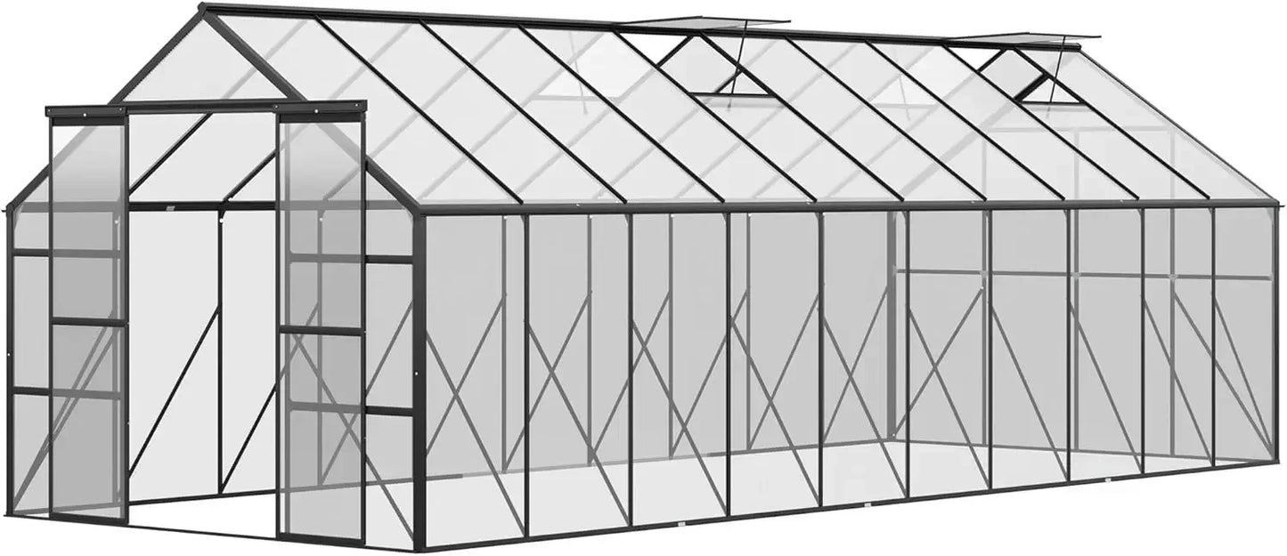 20' X 8' Aluminum Greenhouse Polycarbonate Walk-in Greenhouse/Roof Vent 244.1"L x 96.5"W x 82.7"H