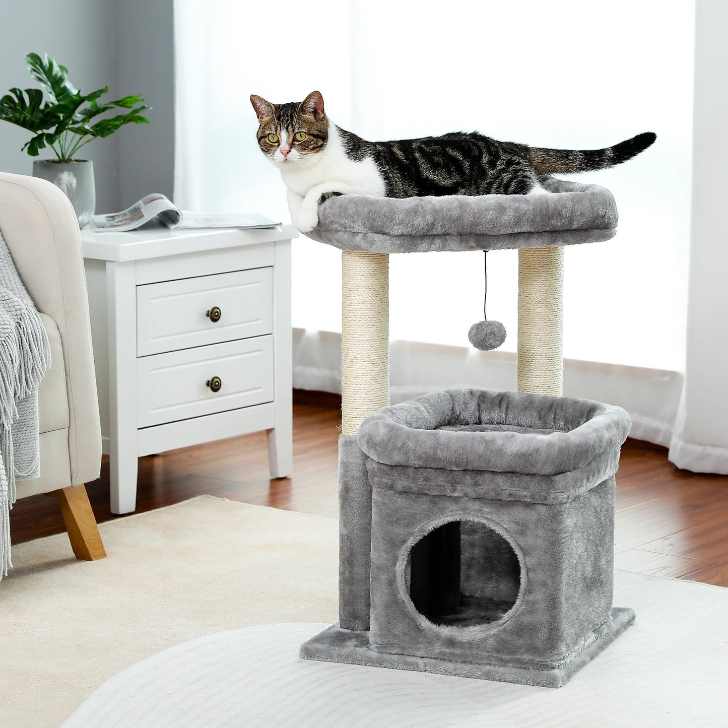 Cat Tree Cat Tower for Small Indoor Cats w/ Private Cozy Cat Condo & Natural Sisal Scratching Posts