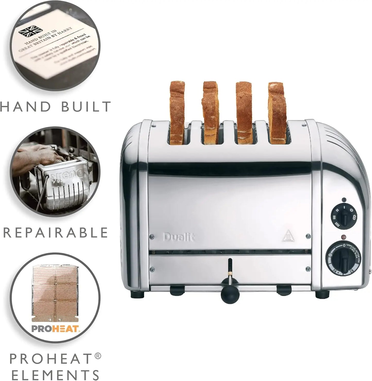 DUALIT Classic Toaster, 4-Slice, Chrome