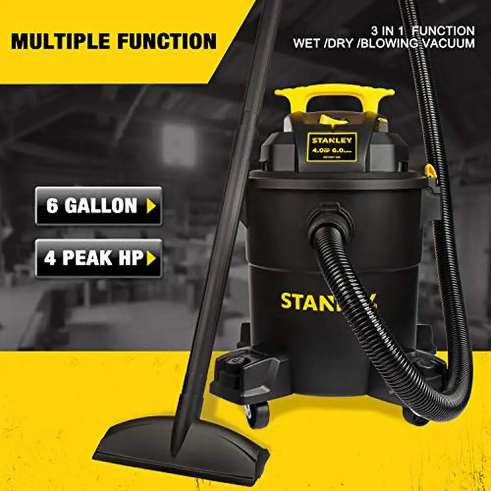 Wet/Dry Vacuum 6 Gallon 4HP Portable Powerful Cleaner Large Capacity 300hrs Runtime Foam Filter