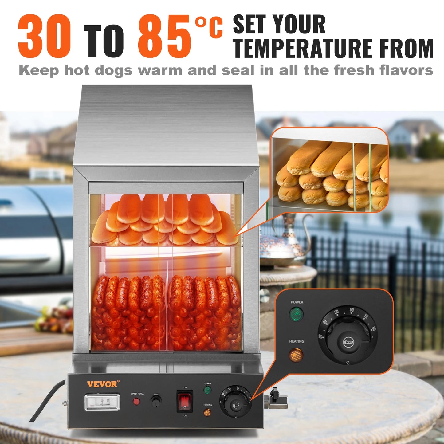 VEVOR 2-Tier Hot Dog Machine for 200 Hotdogs & 42 Buns Electric Bun Warmer Cooker