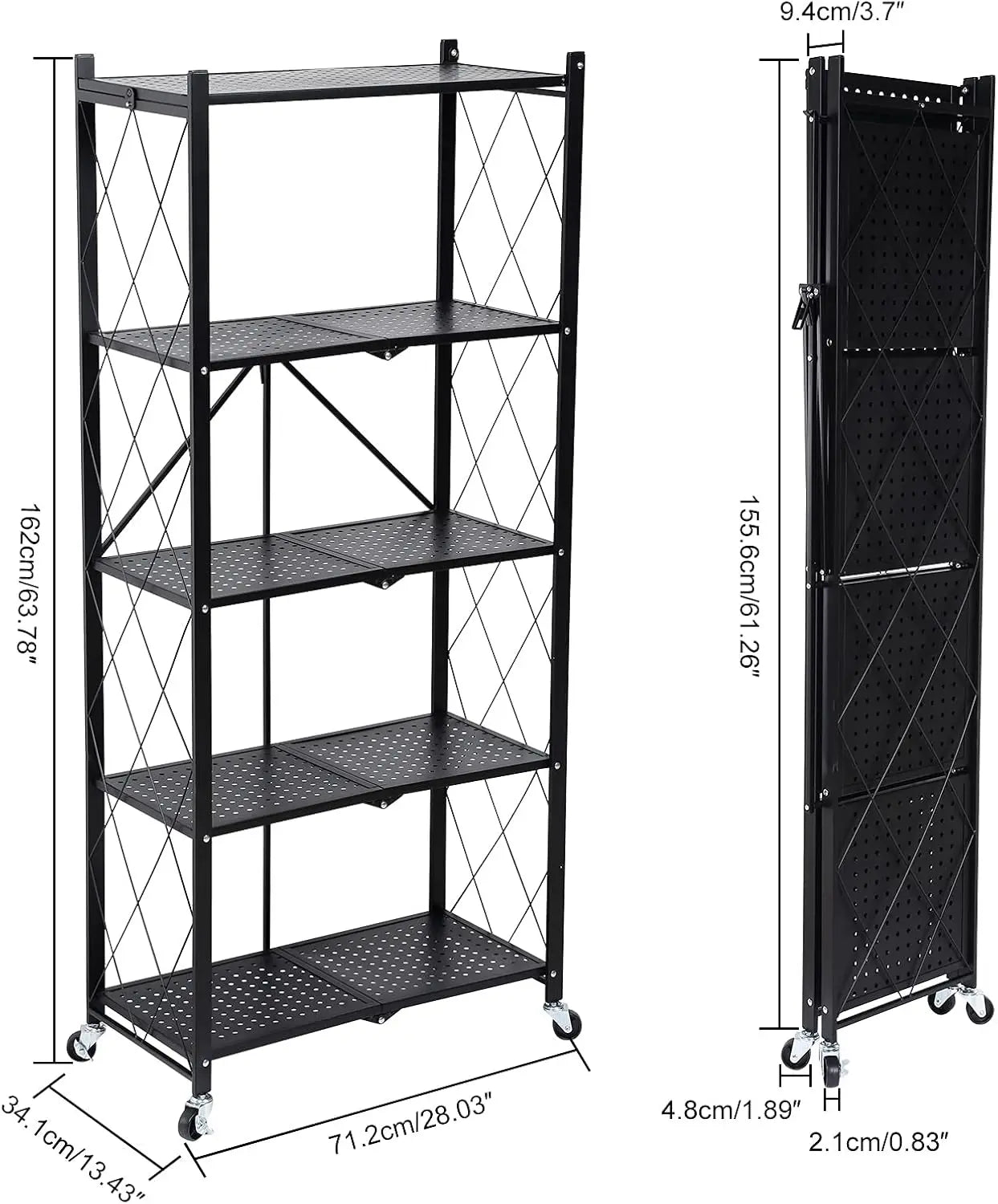 5-Tier Heavy Duty  Metal Rack Storage Shelving Unit with Wheels Moving Easily Organizer Shelves