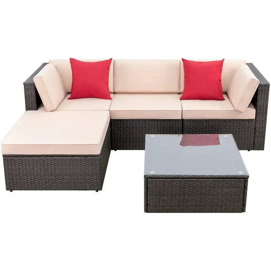 Qdevoko 5 pieces furniture sets all weather outdoor sectional sofa Wicker rattan patio seating sofa