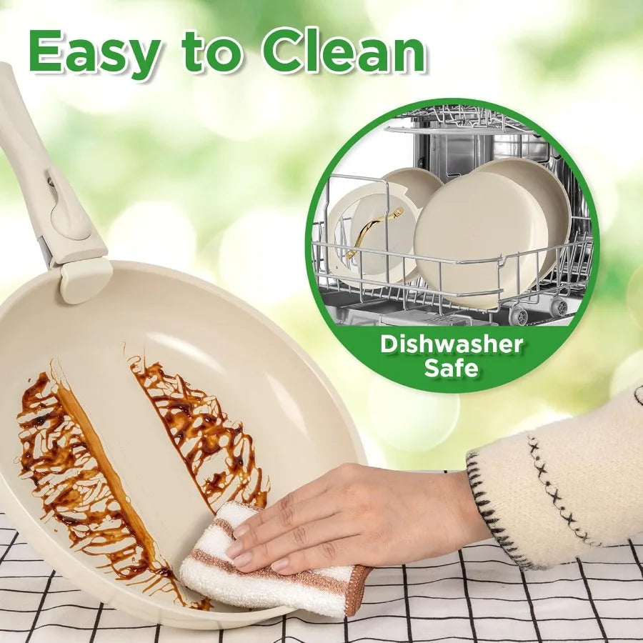 20pcs Ceramic Cookware Set Nonstick Detachable Handle Pots and Pans Set RV Kitchen Set