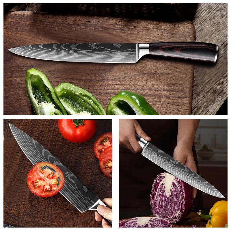 Kitchen Knife Set Damascus Pattern Stainless Steel  Japanese Santoku - My Store