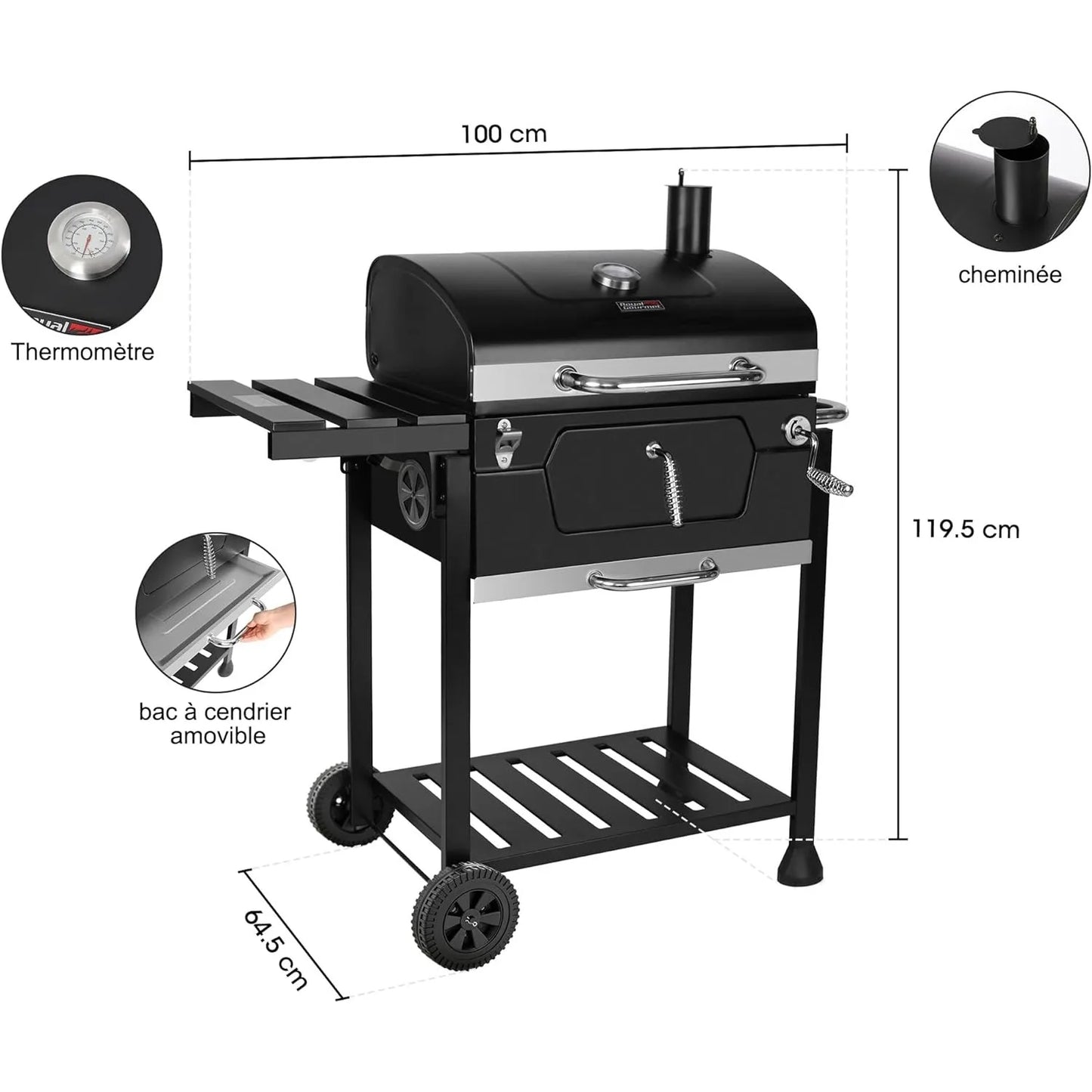 Royal Gourmet 24-Inch Charcoal Grill w/ Foldable Side Table, 490 Square Inch Heavy-duty BBQ Grill