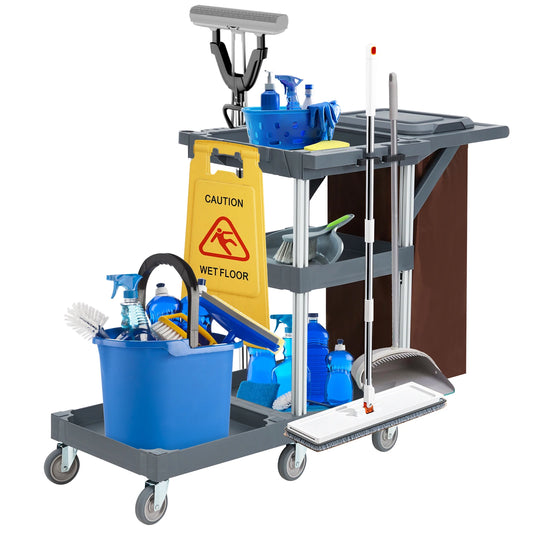 Cleaning Janitorial Cart On Wheels,25 Gallon Vinyl bag, Extra-Large Front Platform,Heavy-Duty