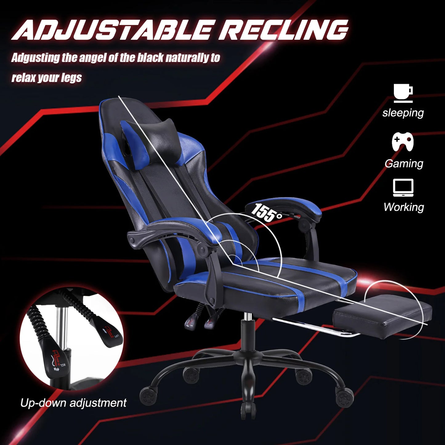 Ergonomic Gaming Chair Recliner, PU Leather Racing Game Chairs for Adults, Executive Office Chair