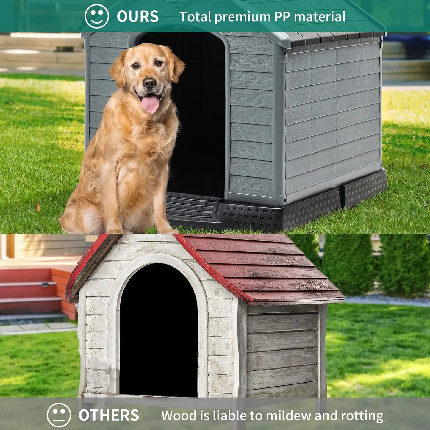 YITAHOME 34.5'' Large Plastic Dog House Outdoor Indoor Doghouse Puppy Shelter Water Resistant