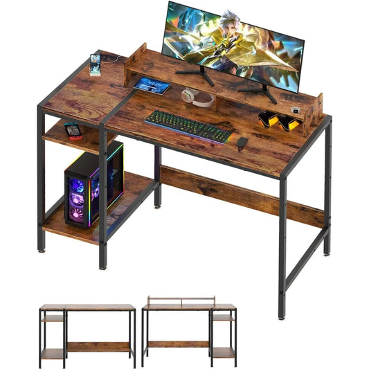 ANGDUO Computer Desk - 39” Gaming Desk, Home Office w/ Storage, Small Desk w/Monitor Stand