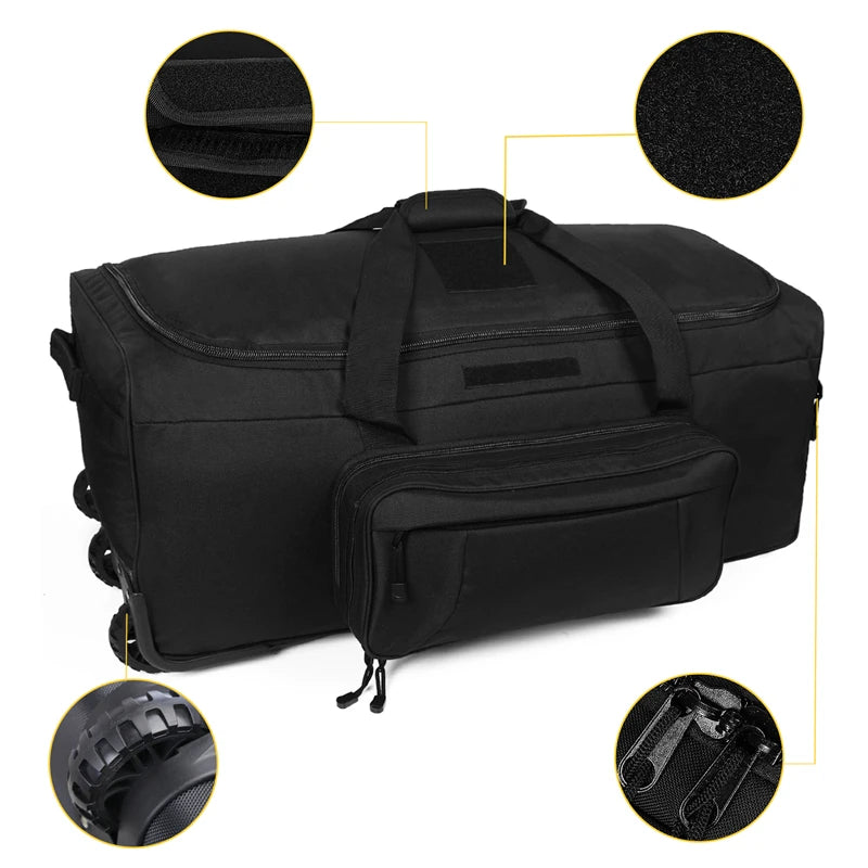 124L Large Capacity Tactical Duffel Bag Rolling Luggage for Heavy-Duty Camping Hiking Luggage