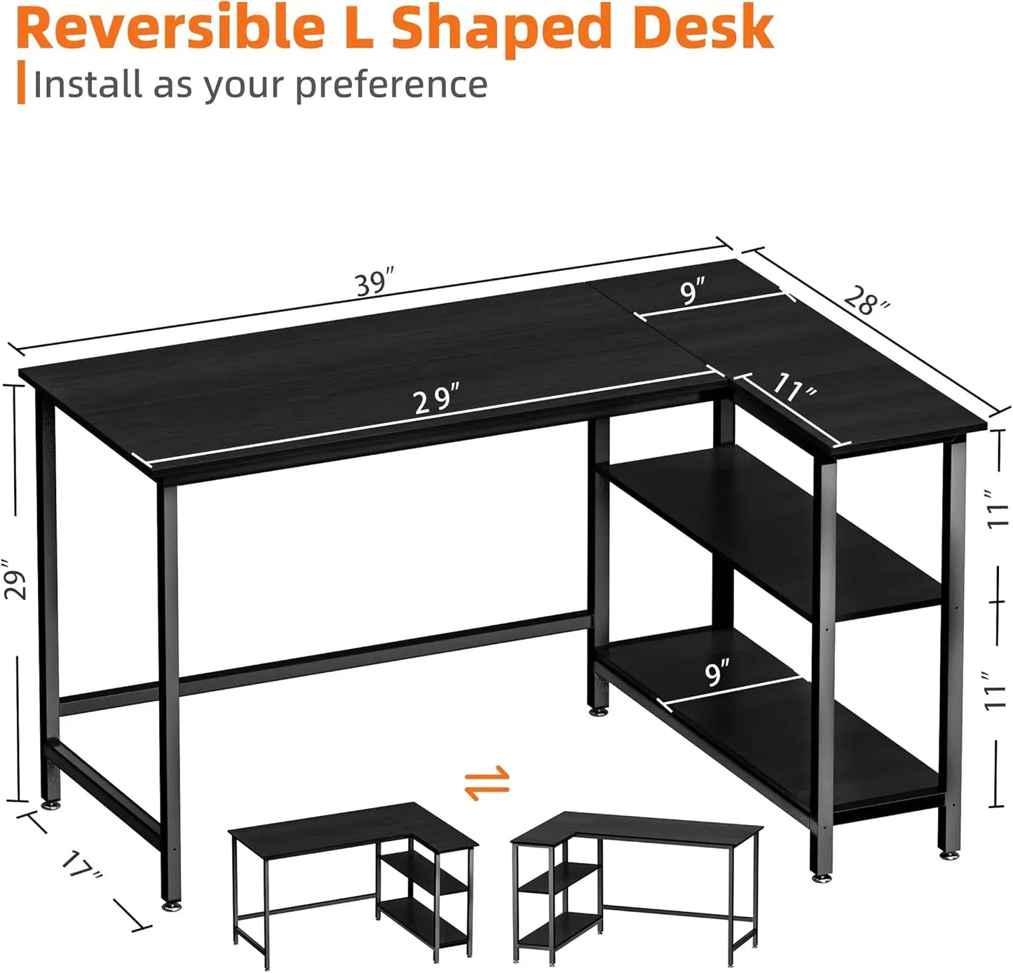 L Shaped Desk -39" Home Office Computer Desk with Shelf, Gaming Desk Corner