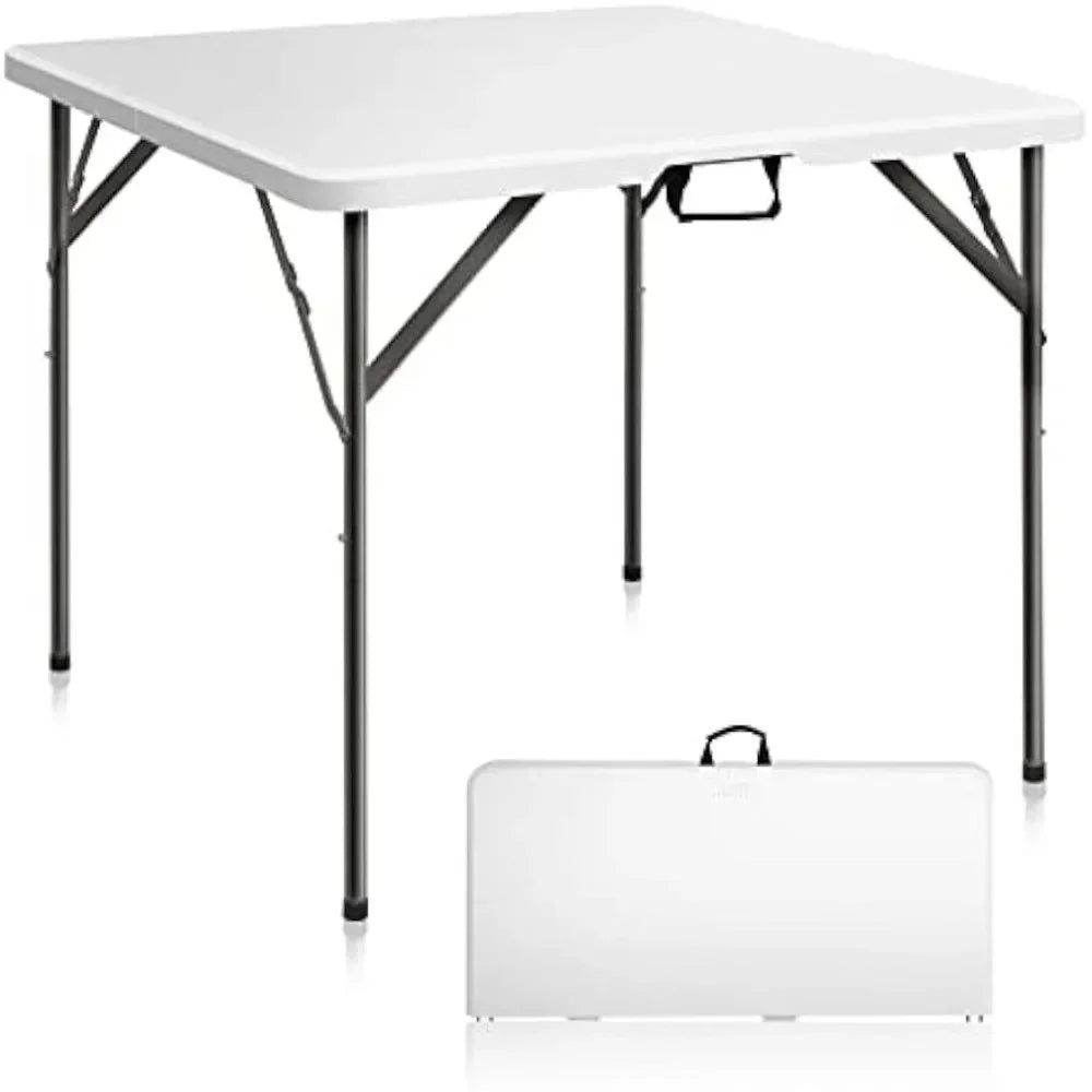 Fold in Half Square Table, Bi-Folding Commercial Table, Portable Plastic Dining Card Table