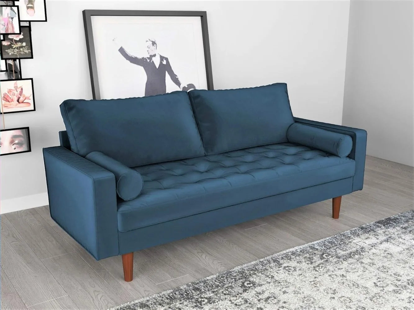 Container Furniture Direct S5456 Mid Century Modern Velvet Upholstered Tufted Sofa, 69.68"