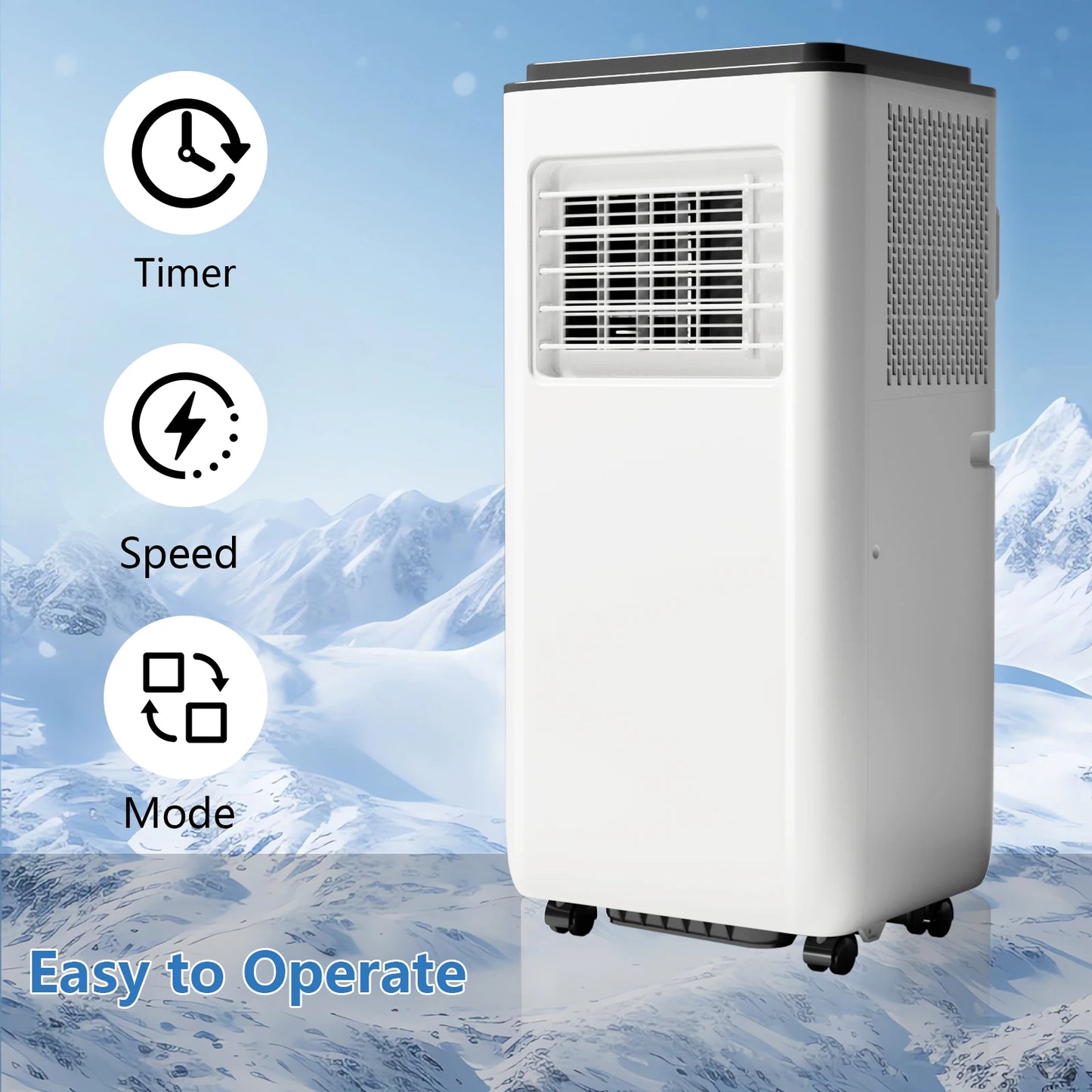 8000 BTU Portable Air Conditioner 3-In-1 Cooling Fan Dehumidifier Remote Control LED Display
