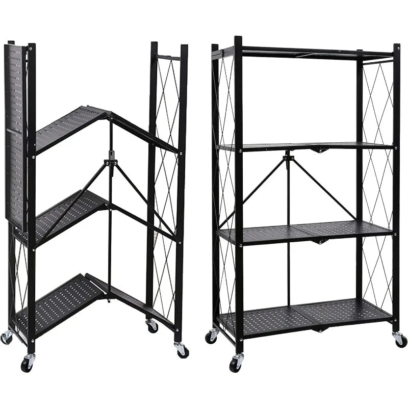 5-Tier Heavy Duty Foldable Metal Rack Storage Shelving Unit with Wheels Moving Easily Organizer