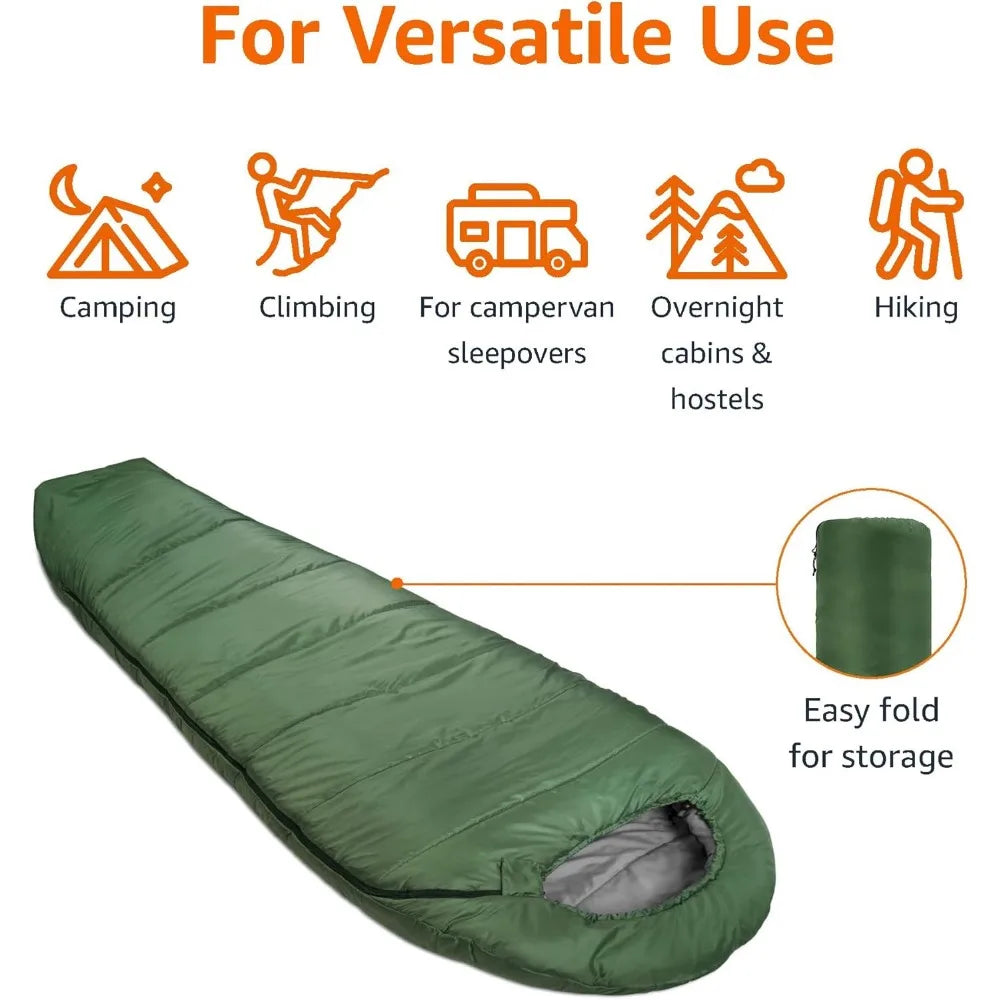 Sleeping Bag 3-Season 20 Degree F Mummy, Olive Green Winter Warm Sleeping Bags